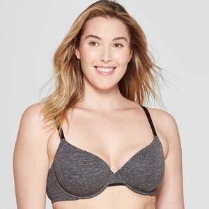 Women's Cotton Lightly Lined Demi T-Shirt Bra - Auden Dark Charcoal Heather 34C